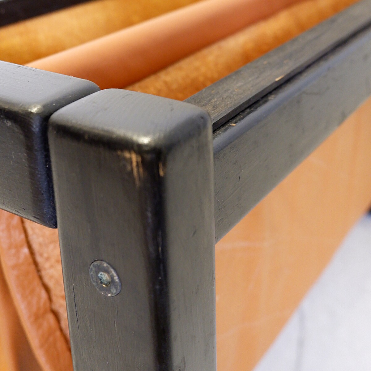 Mid-Century Coffee table with leather magazine rack