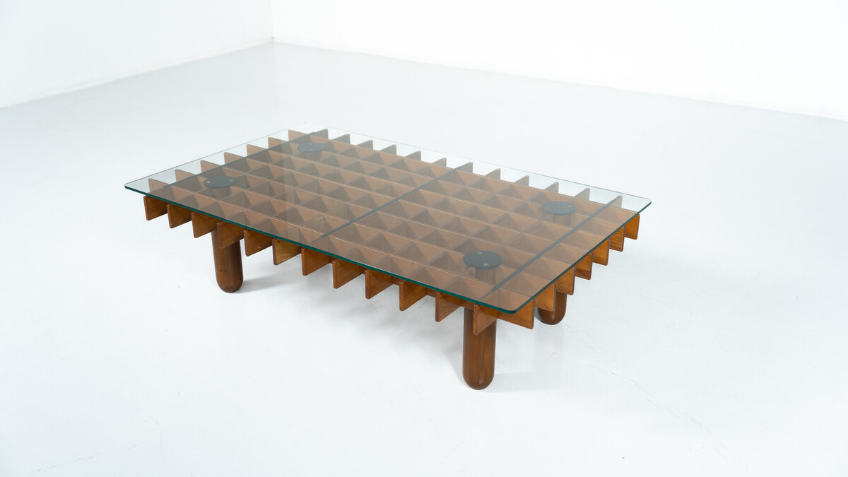 Mid-Century Coffee table, Wood and Glass, in the style of Gianfranco Frattini, 1960s