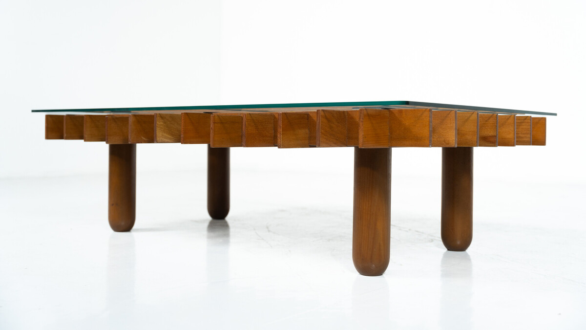 Mid-Century Coffee table, Wood and Glass, in the style of Gianfranco Frattini, 1960s