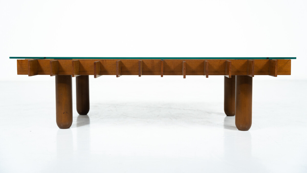 Mid-Century Coffee table, Wood and Glass, in the style of Gianfranco Frattini, 1960s