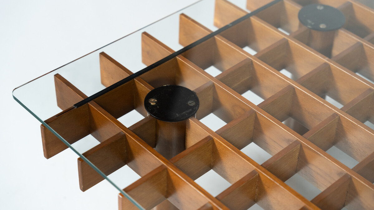 Mid-Century Coffee table, Wood and Glass, in the style of Gianfranco Frattini, 1960s