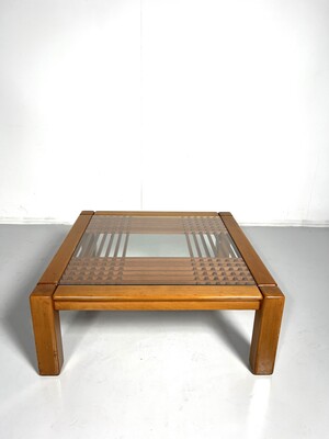 Mid-Century Coffee Table, Wood & Glass, Italy