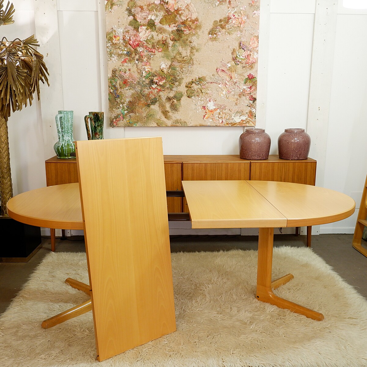 Mid-century Danish round dining table with 2 extensions - Farstrup 1960s