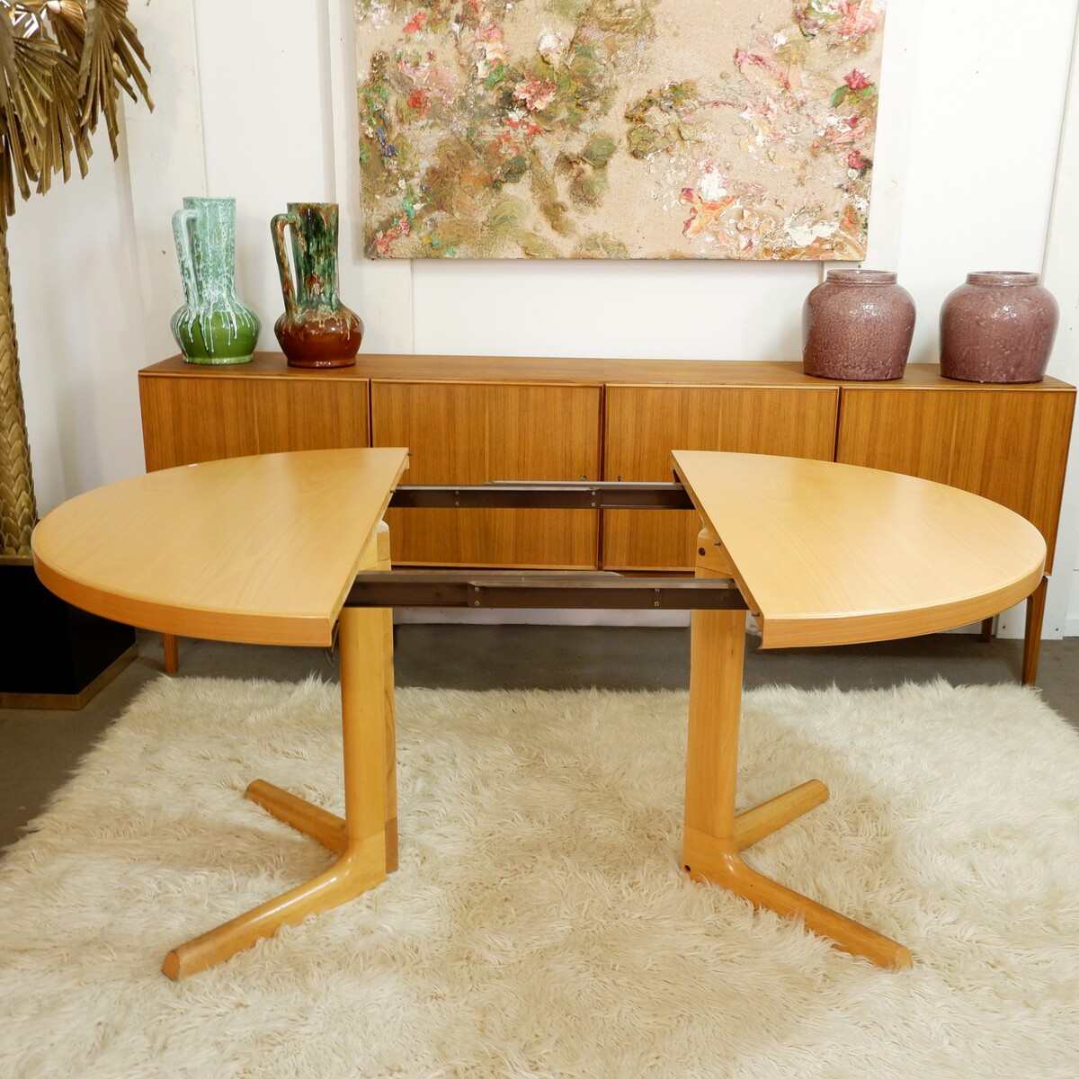 Mid-century Danish round dining table with 2 extensions - Farstrup 1960s
