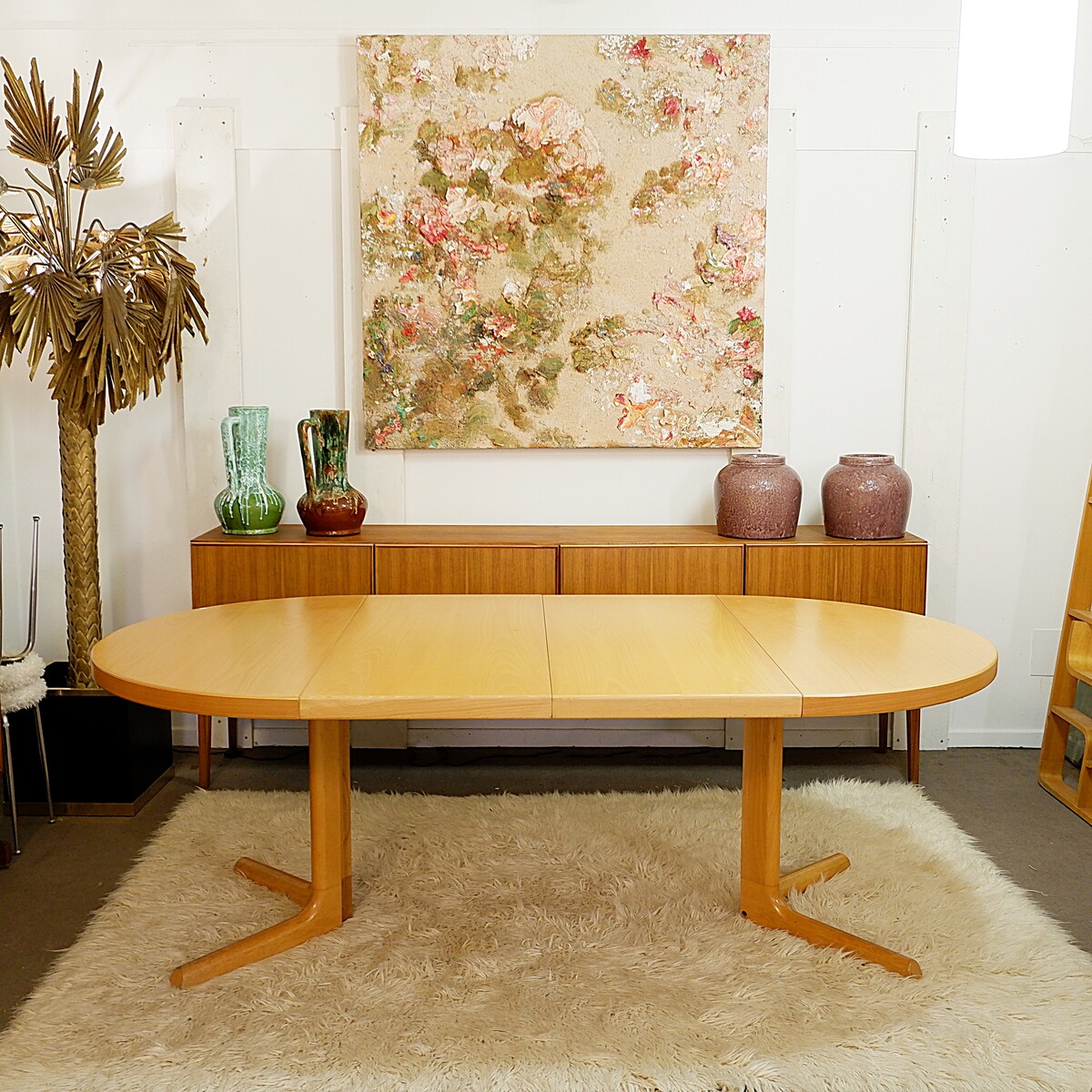 Mid-century Danish round dining table with 2 extensions - Farstrup 1960s