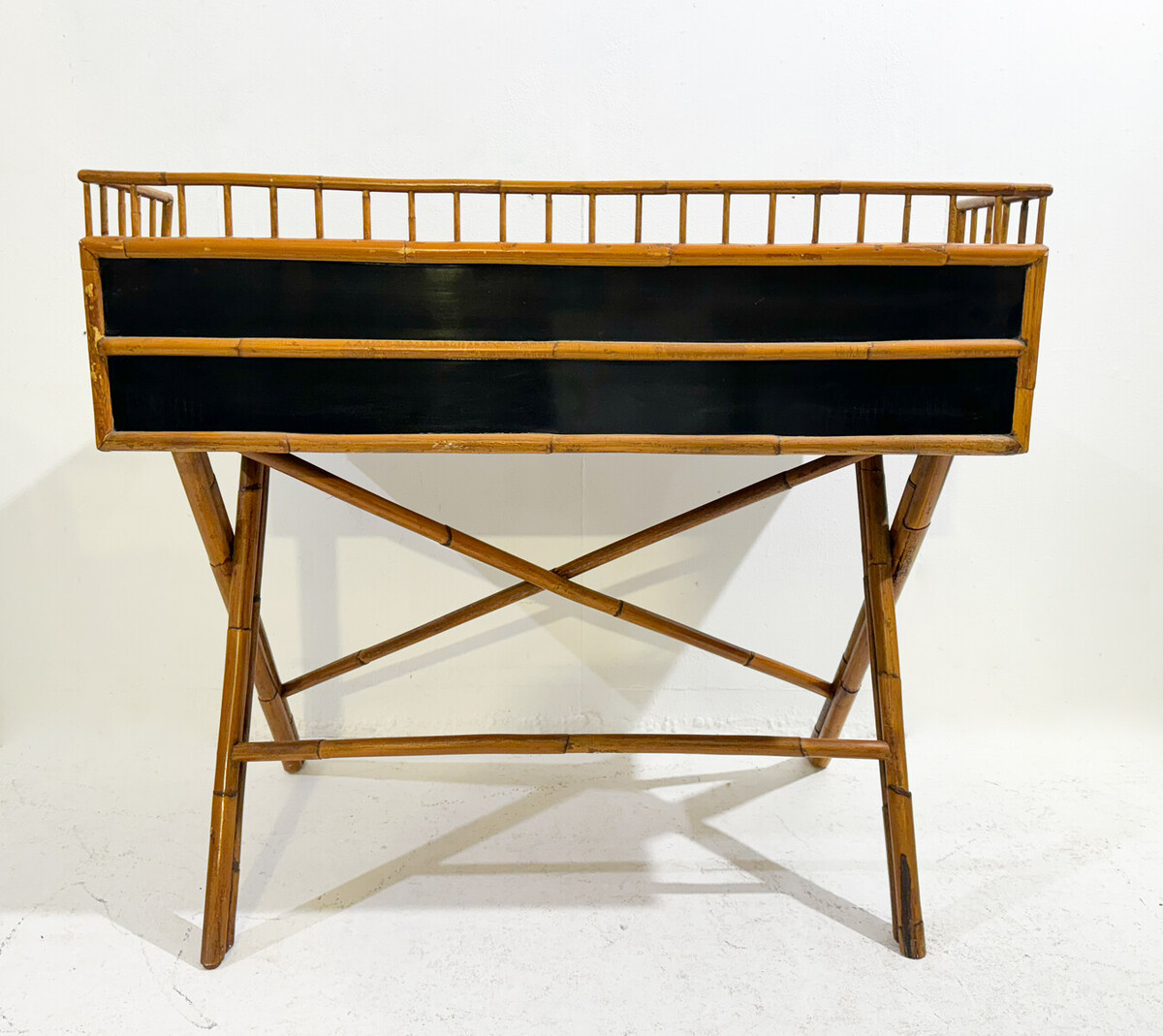 Mid-Century Desk Bamboo and Black Lacquer by E. Murio, 1960s