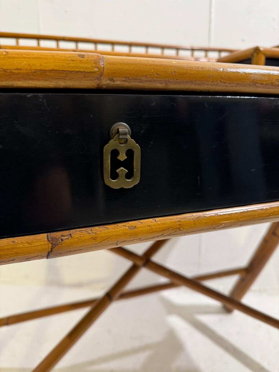 Mid-Century Desk Bamboo and Black Lacquer by E. Murio, 1960s