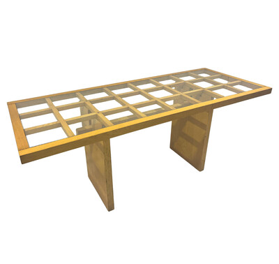 Mid-Century Dining Table, Wood with Glass Top, Italy, 1970s