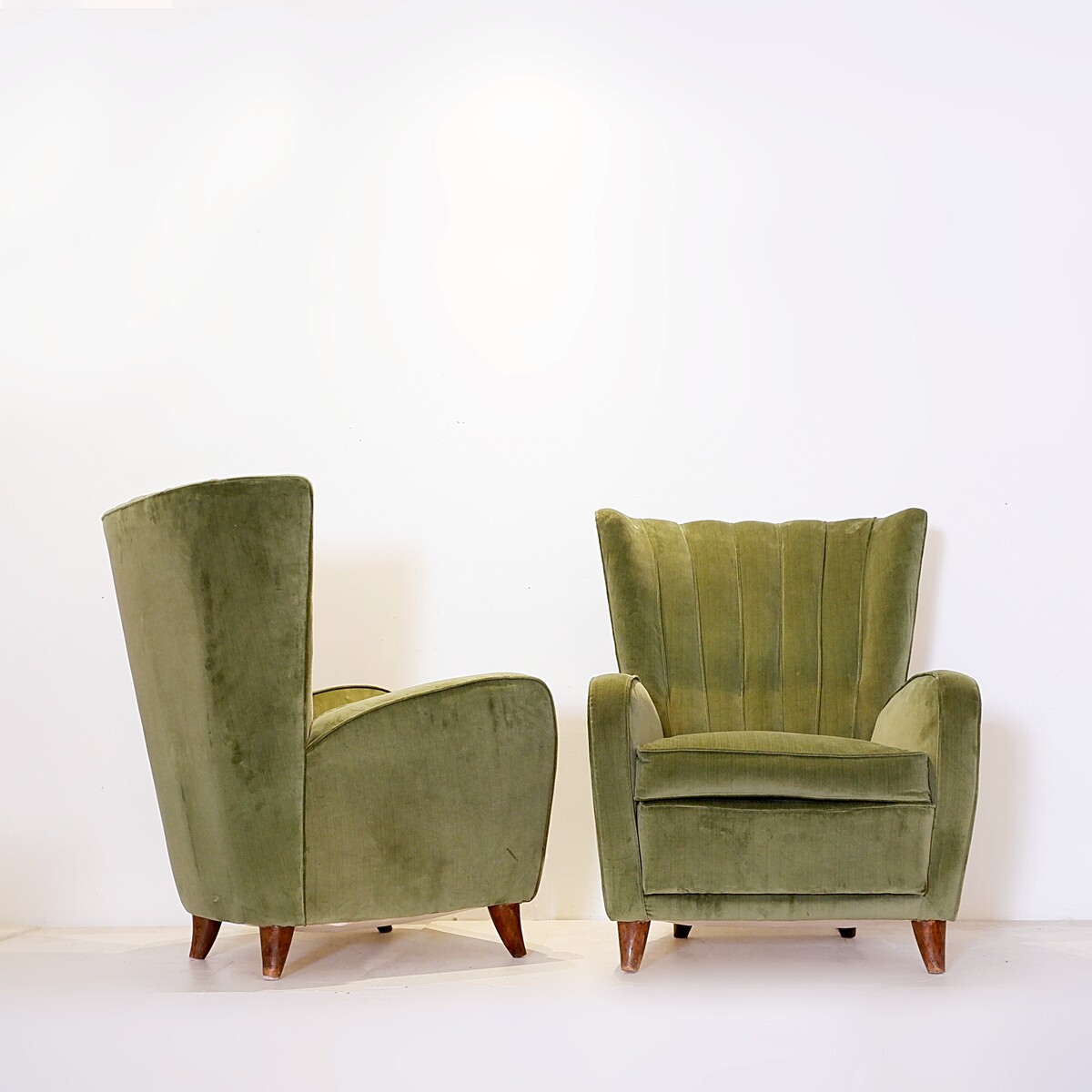 Mid Century Highback Armchair in Green Velvet, 1960s - New upholstery