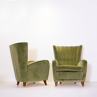 Mid Century Highback Armchair in Green Velvet, 1960s - New upholstery