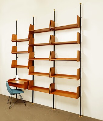 Mid-century Italian modular teak wall/bookcase, 1950s