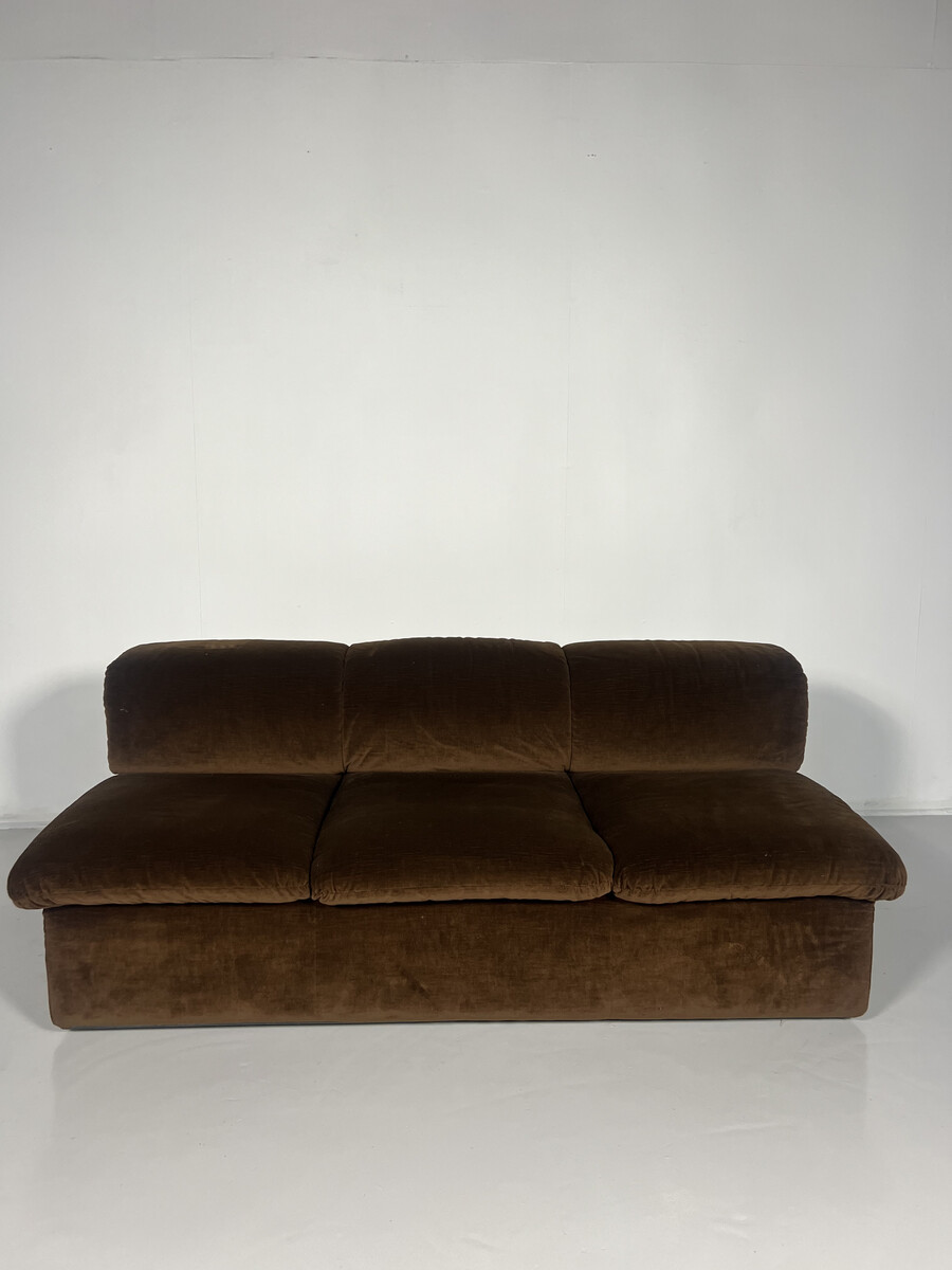 Mid-Century Italian Sofa, Brown Original Velvet, 1970s