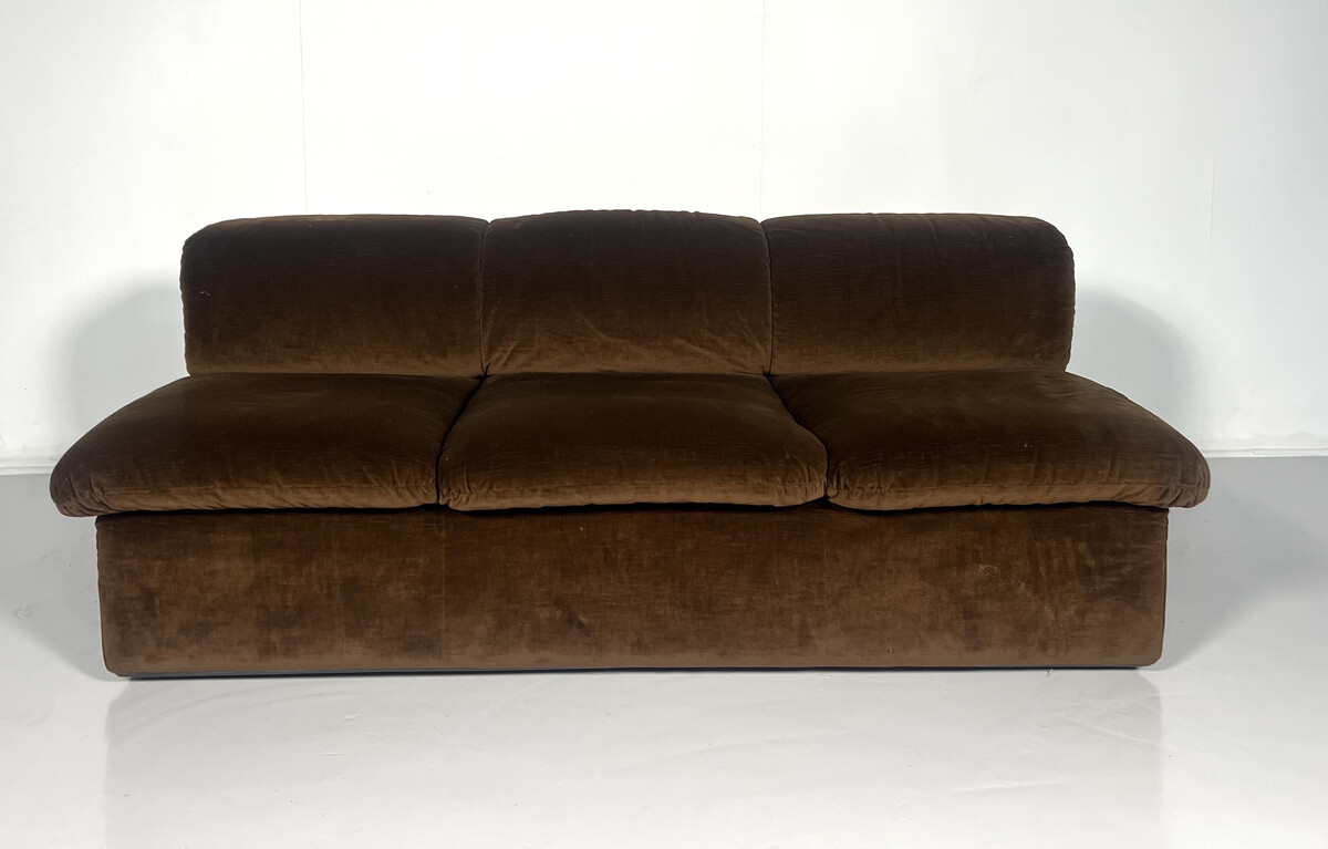 Mid-Century Italian Sofa, Brown Original Velvet, 1970s