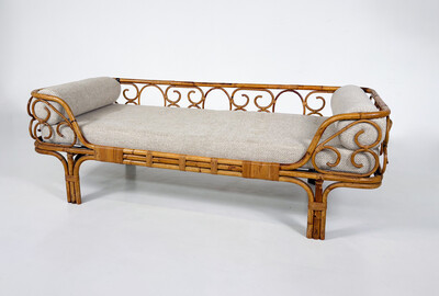 Mid-Century Modern Bamboo Daybed, Italy, 1960s - New Upholstery