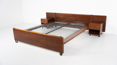 Mid-Century Modern Bed with Nightstands by Fabio Lenci for Bernini, Italy, 1970s
