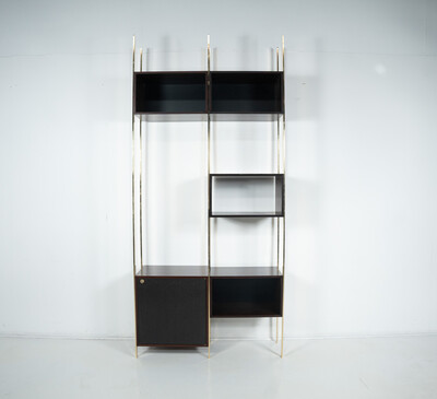 Mid-Century Modern Bookcase by Jules Wabbes, Wood and Brass, 1960s