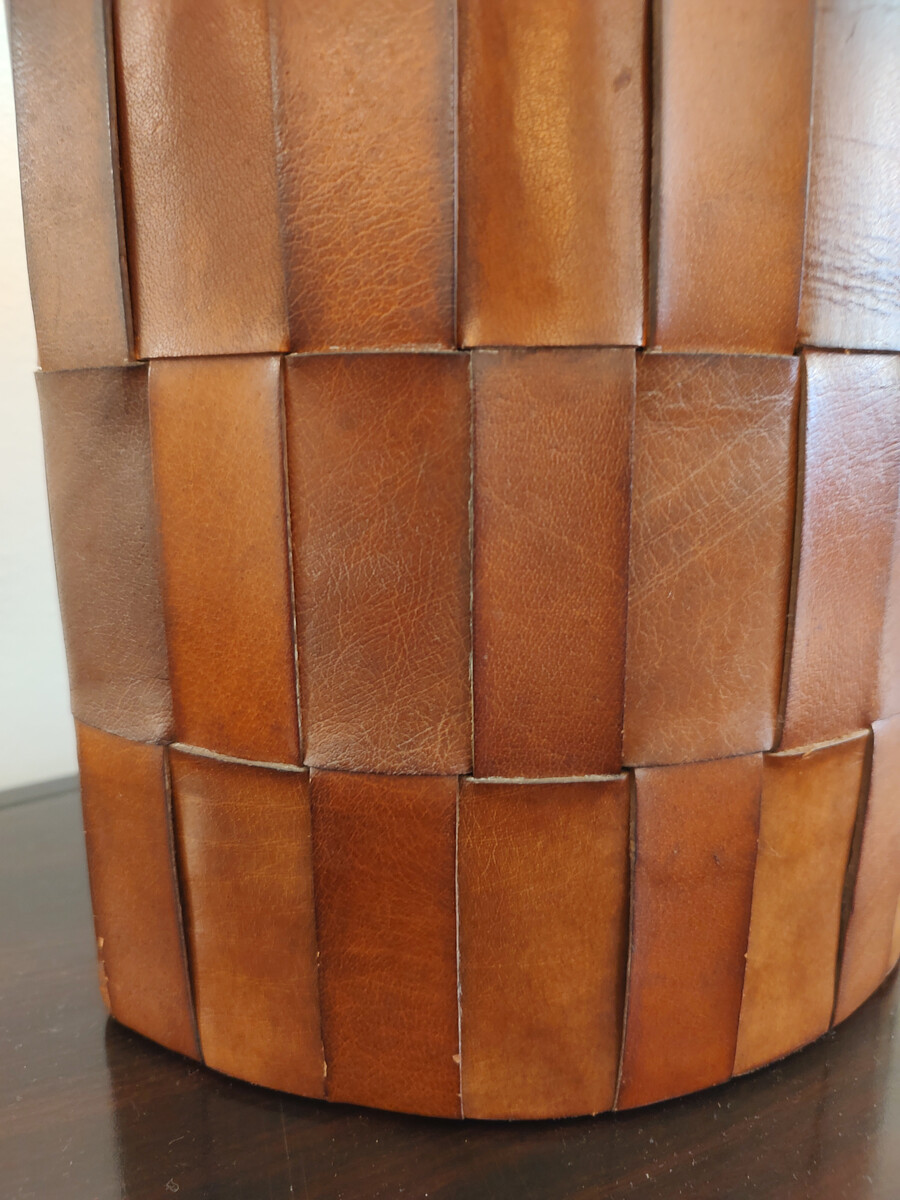 Mid-Century Modern Brown Leather Table Lamp