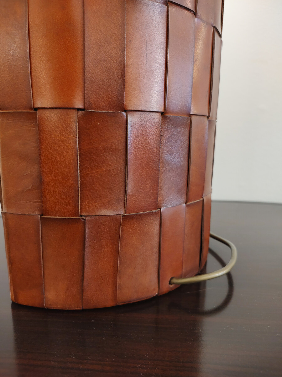 Mid-Century Modern Brown Leather Table Lamp