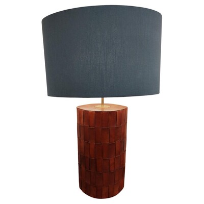 Mid-Century Modern Brown Leather Table Lamp