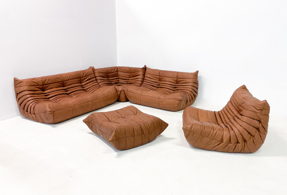 Dark brown 'Togo' in original leather by Michel Ducaroy for Ligne Roset,  France 1970s