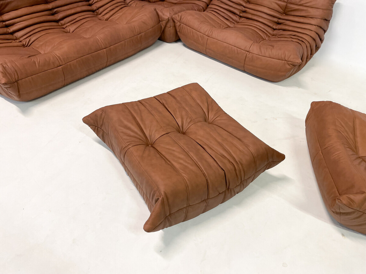 Ligne Roset by Michel Ducaroy Togo Brown Leather Modular Sofa, Set