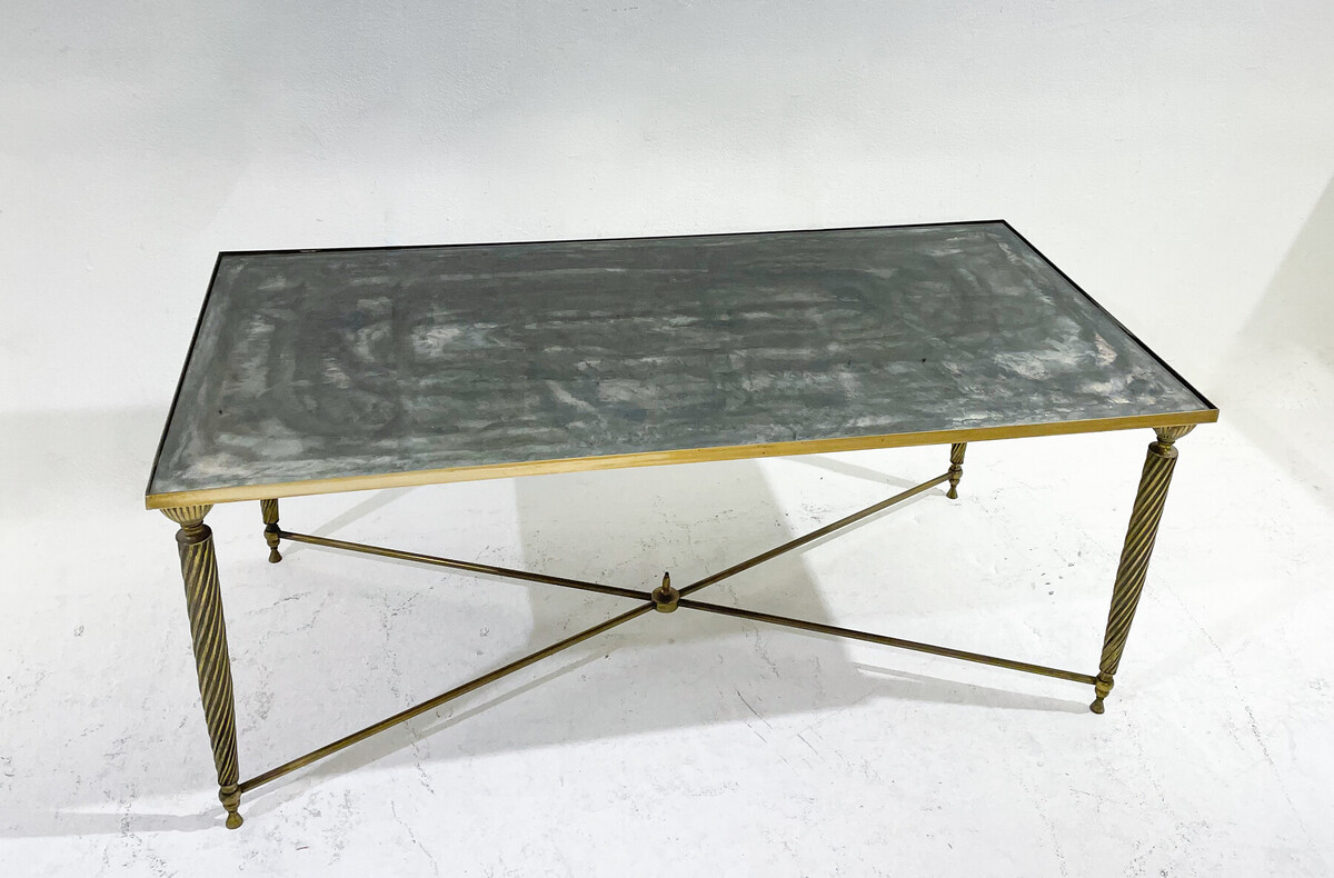 Mid-Century Modern Coffee Table, Glass and Brass