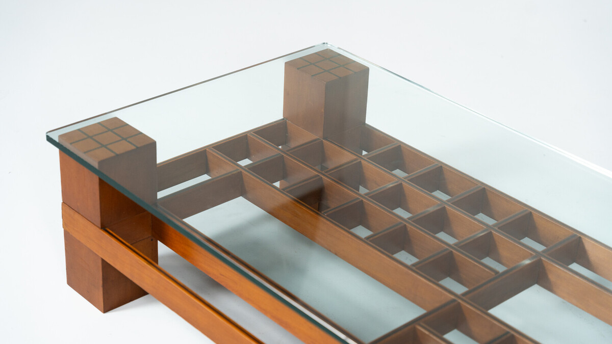 Mid-Century Modern Coffee Table, Wood and Glass, Italy, 1960s