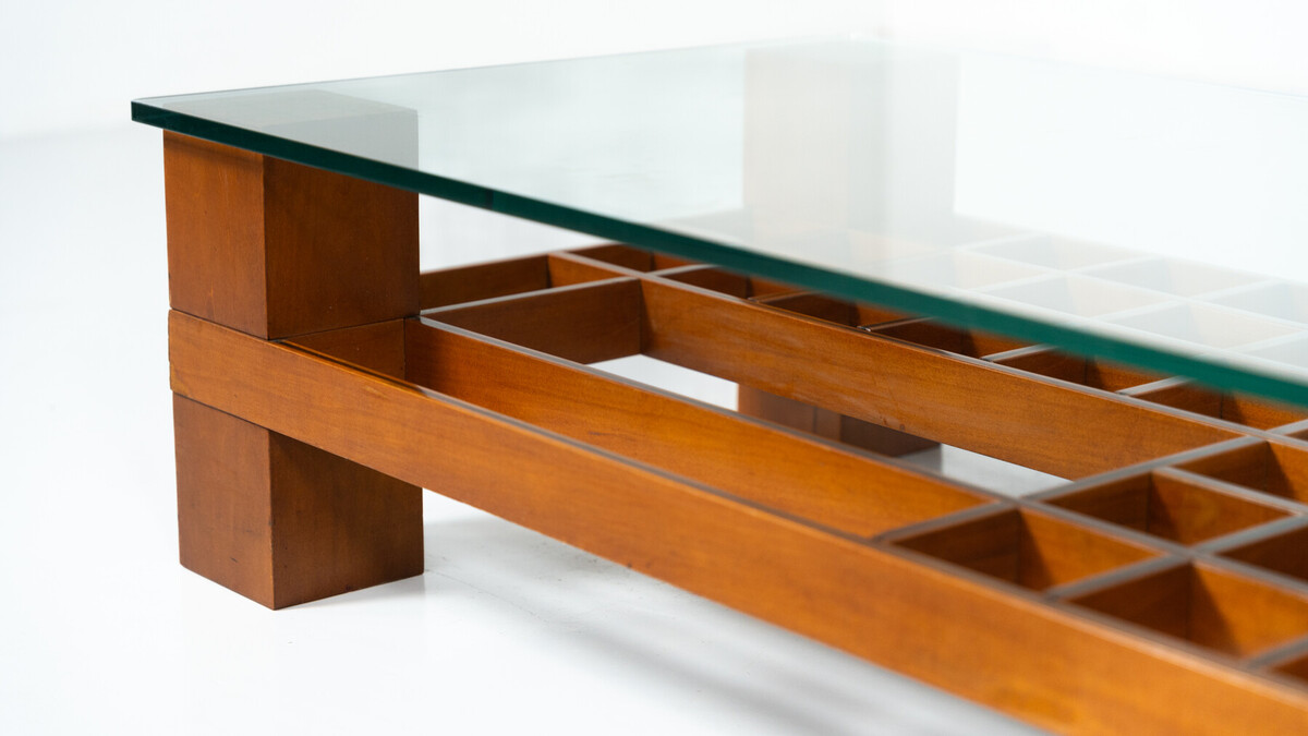 Mid-Century Modern Coffee Table, Wood and Glass, Italy, 1960s