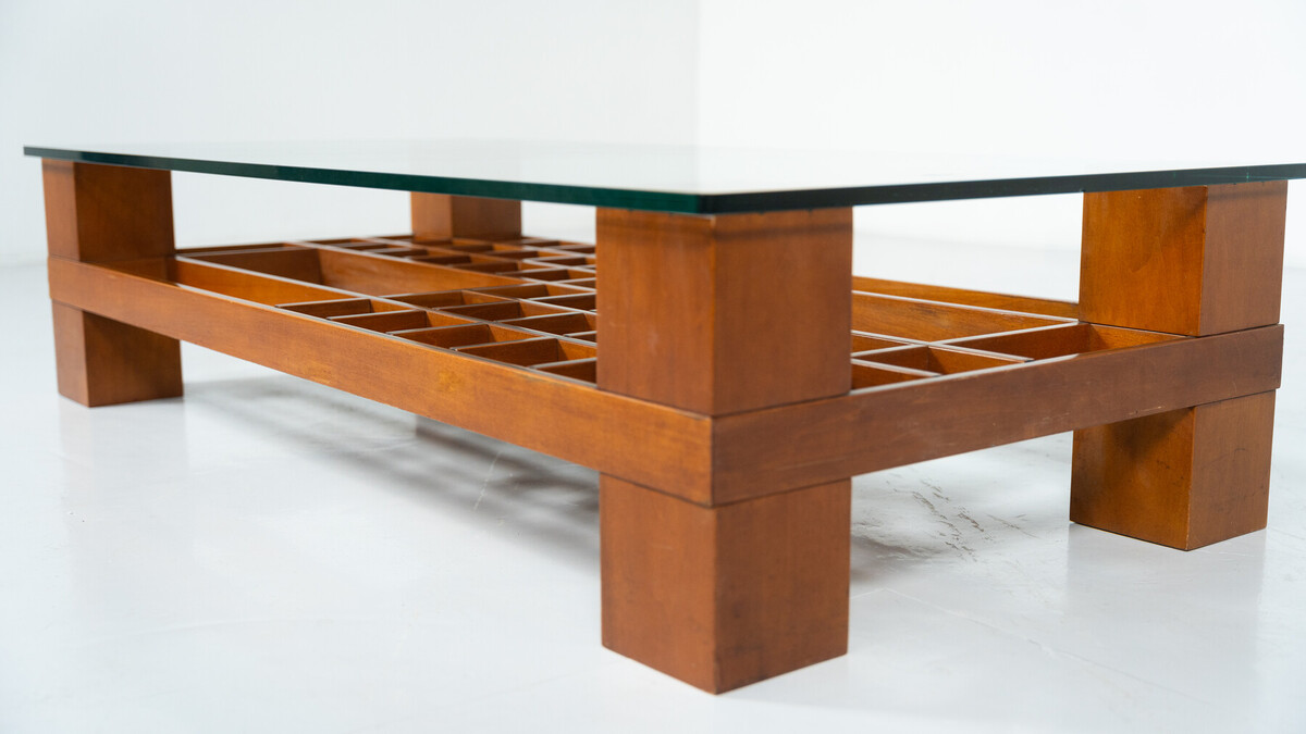 Mid-Century Modern Coffee Table, Wood and Glass, Italy, 1960s