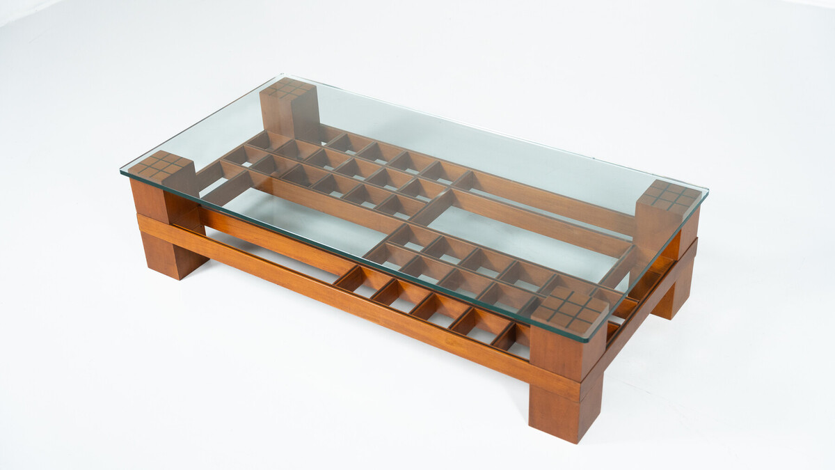 Mid-Century Modern Coffee Table, Wood and Glass, Italy, 1960s