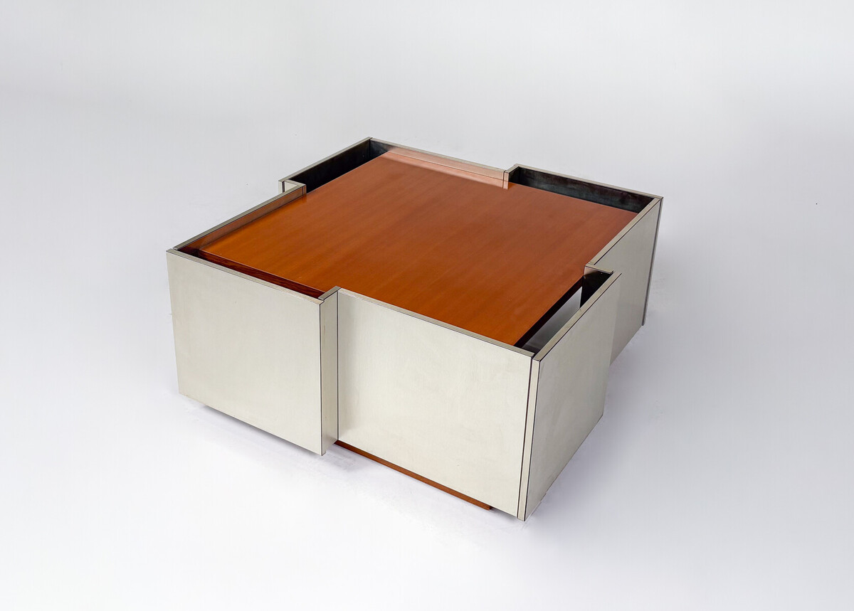 Mid-Century Modern Coffee Table Wood and Metal, Italy, 1970s