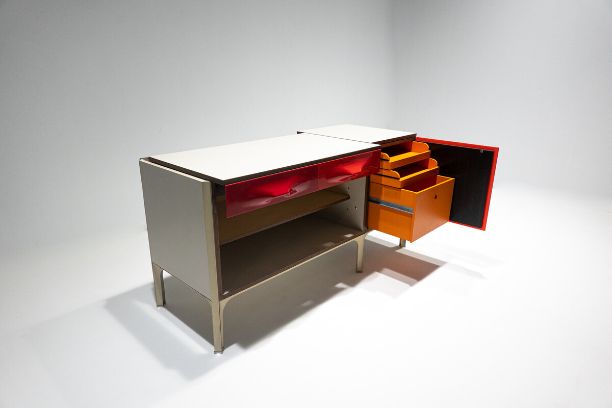 Mid-Century Modern Desk with Sliding Top by Raymond Loewy, 1960s 