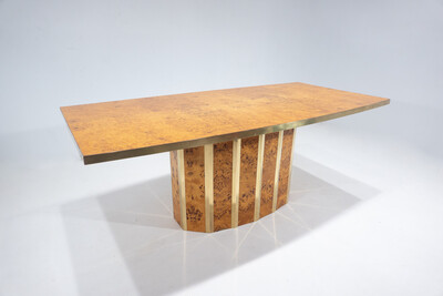 Mid-Century Modern Dining Table In The Style of Willy Rizzo, Ash Burl, Italy