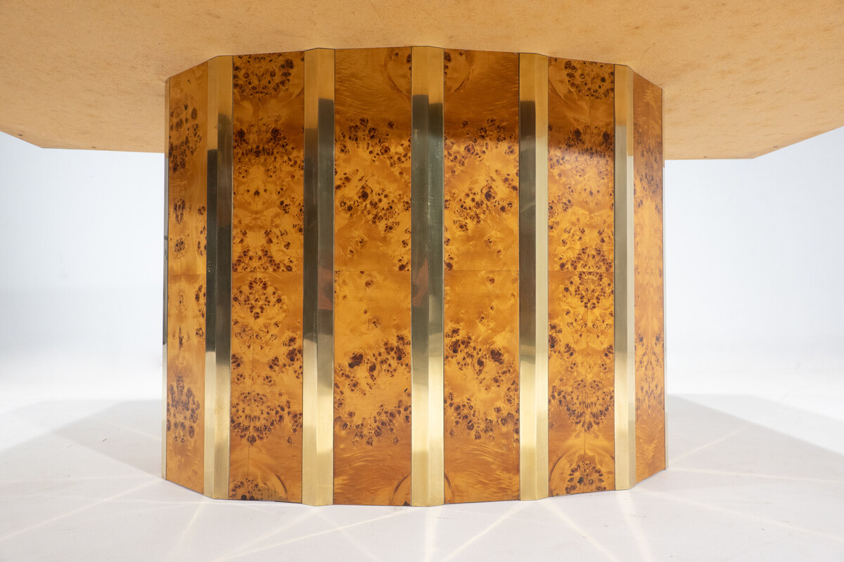 Mid-Century Modern Dining Table In The Style of Willy Rizzo, Ash Burl, Italy