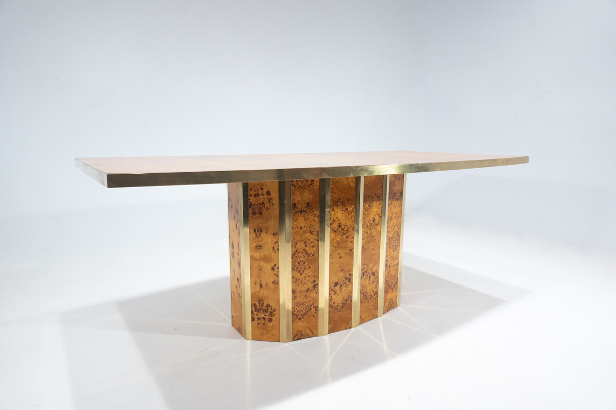 Mid-Century Modern Dining Table In The Style of Willy Rizzo, Ash Burl, Italy