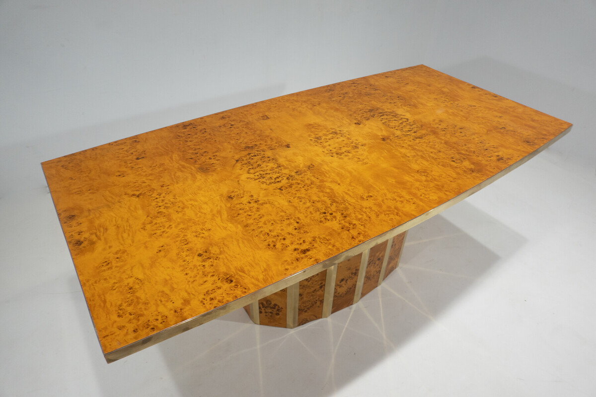 Mid-Century Modern Dining Table In The Style of Willy Rizzo, Ash Burl, Italy