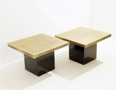 Mid-Century Modern Fine Belgian acid etched square brass side tables by Lova Creation