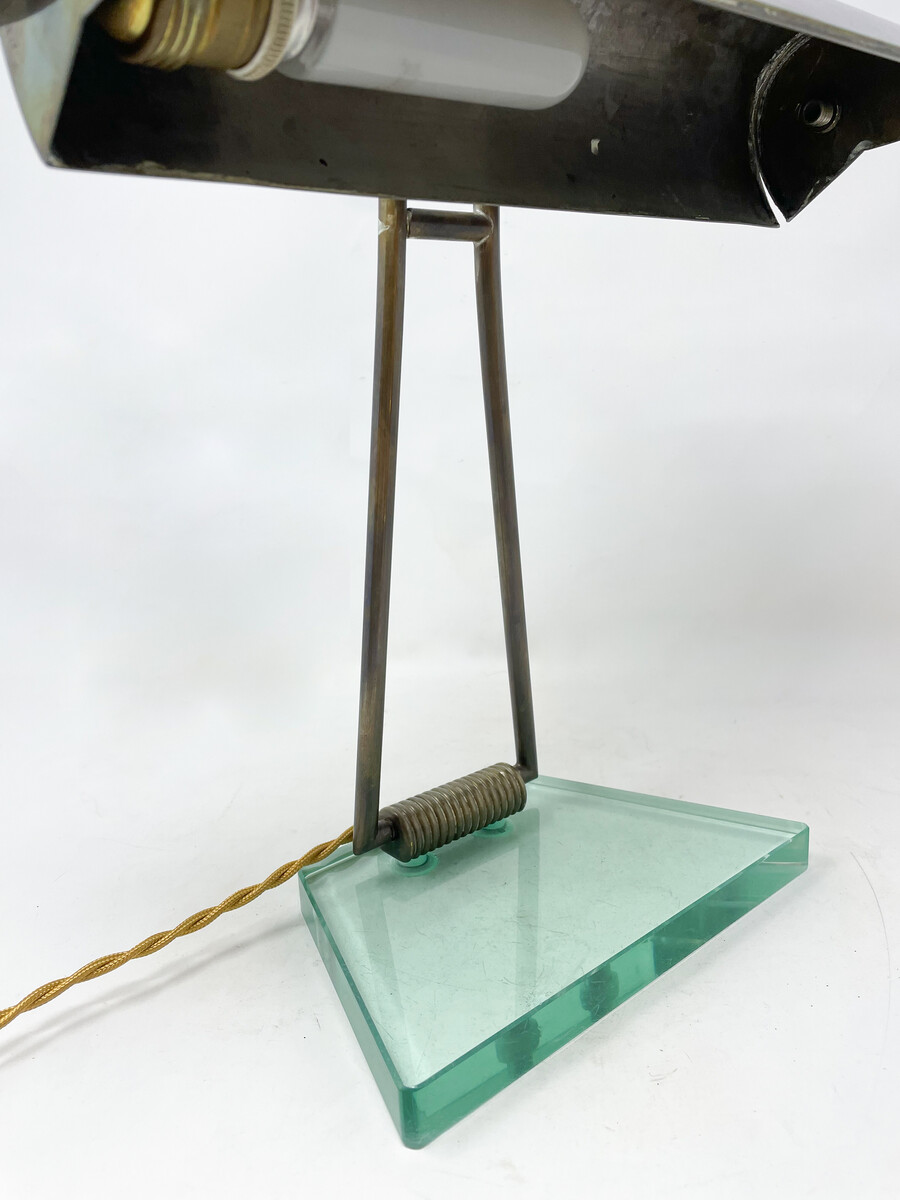 Mid-Century Modern Glass & Brass Table Lamp attributed to Pietro Chiesa, 1950s