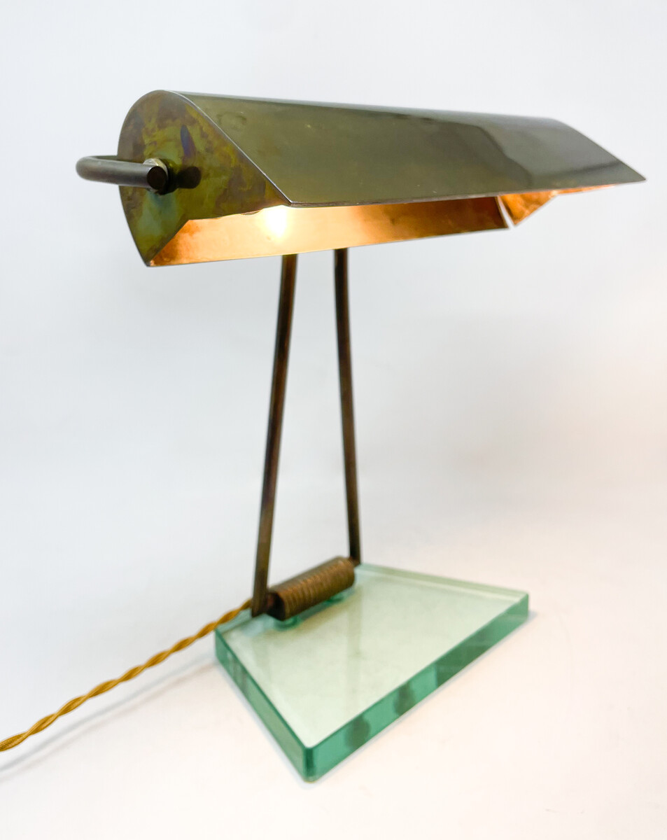 Mid-Century Modern Glass & Brass Table Lamp attributed to Pietro Chiesa, 1950s