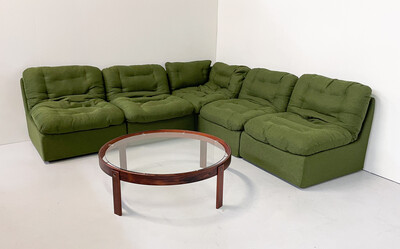 Mid-Century Modern Green Modular Sofa, Italy, 1970s