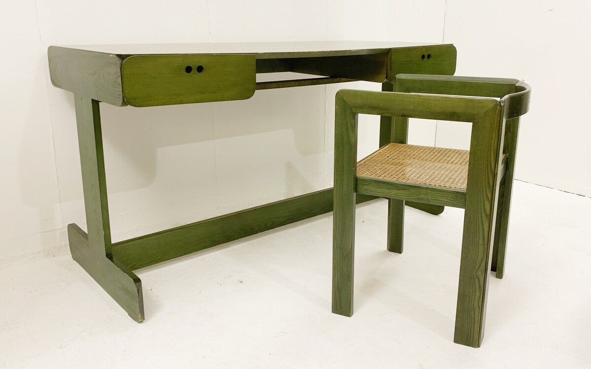 Mid-Century Modern Green Wooden Desk by Derk Jan de Vries - The Netherlands 1960s