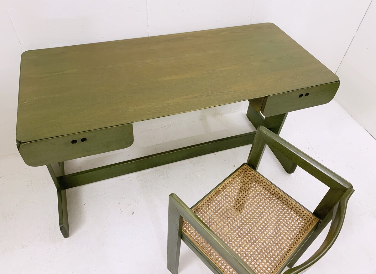 Mid-Century Modern Green Wooden Desk by Derk Jan de Vries - The Netherlands 1960s