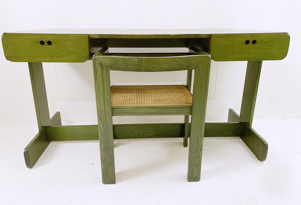 Mid-Century Modern Green Wooden Desk by Derk Jan de Vries - The Netherlands 1960s