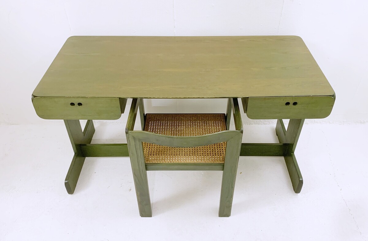 Mid-Century Modern Green Wooden Desk by Derk Jan de Vries - The Netherlands 1960s