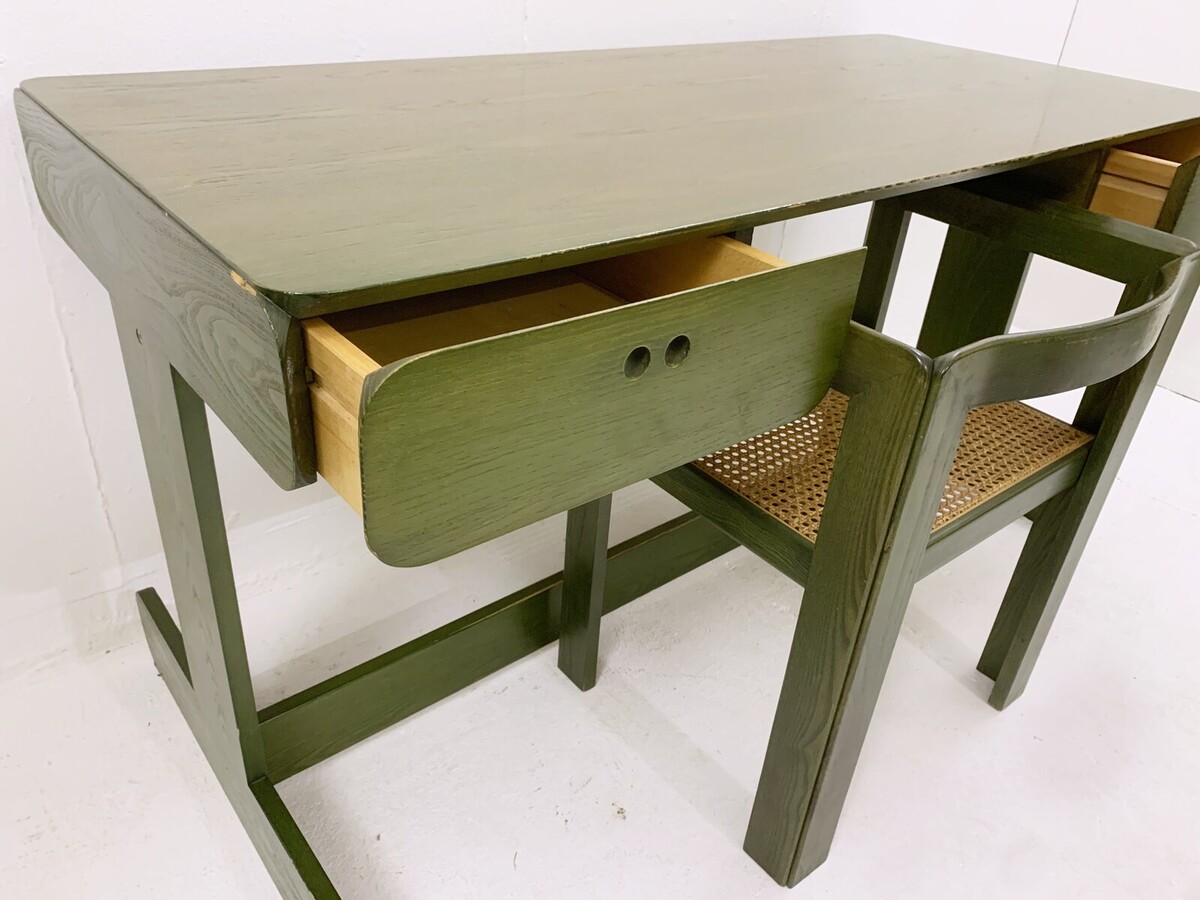 Mid-Century Modern Green Wooden Desk by Derk Jan de Vries - The Netherlands 1960s