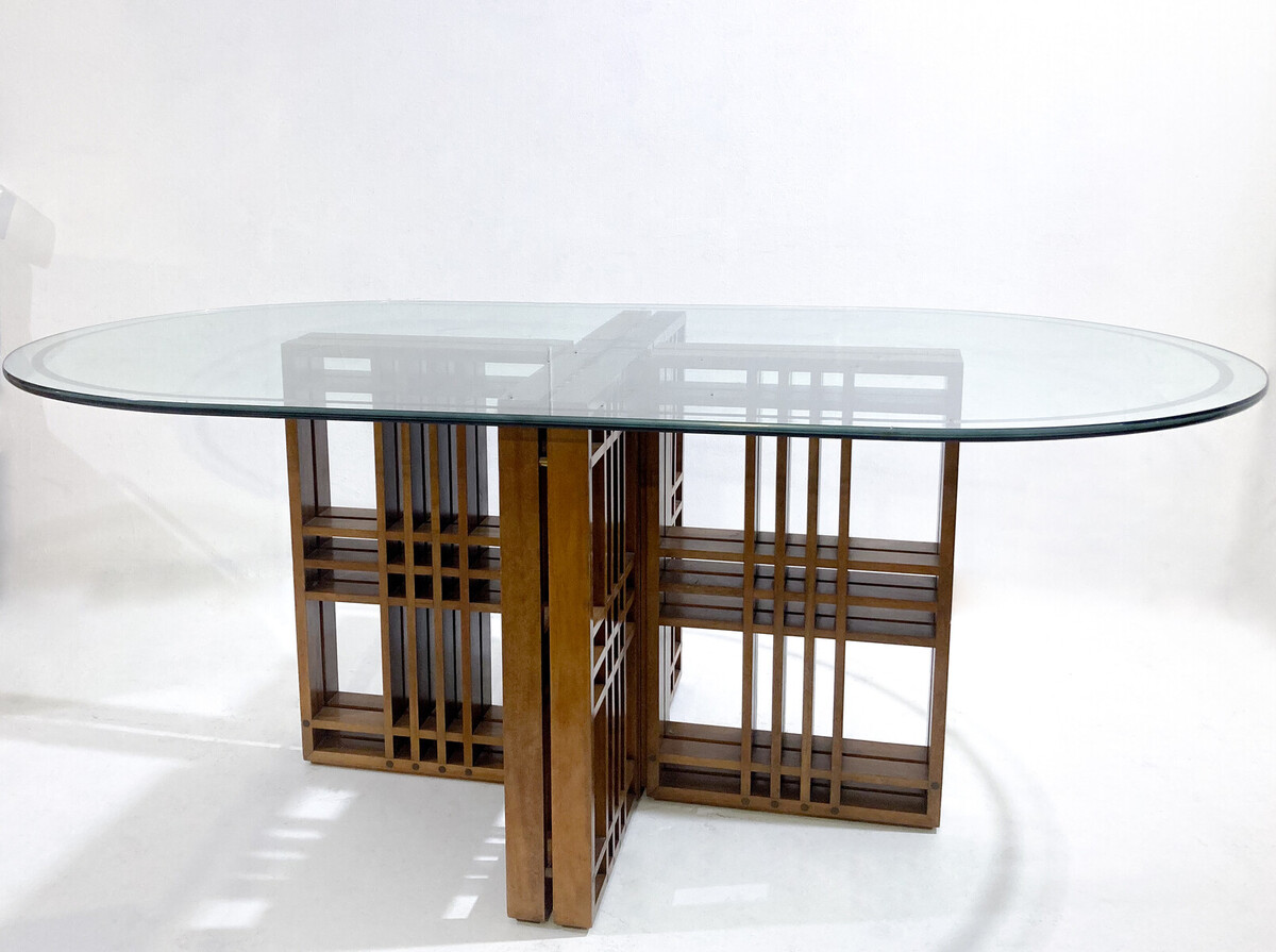 Mid-Century Modern Italian Dining Table, Wood and Glass, 1960's