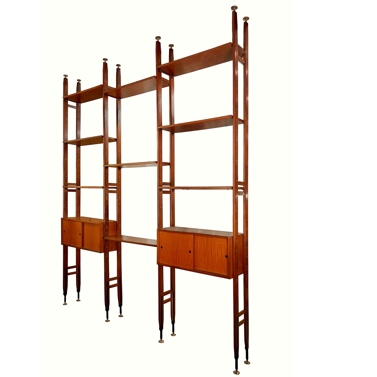 Mid Century Modern Italian Floor to Ceiling teak Wall Unit - 1960s