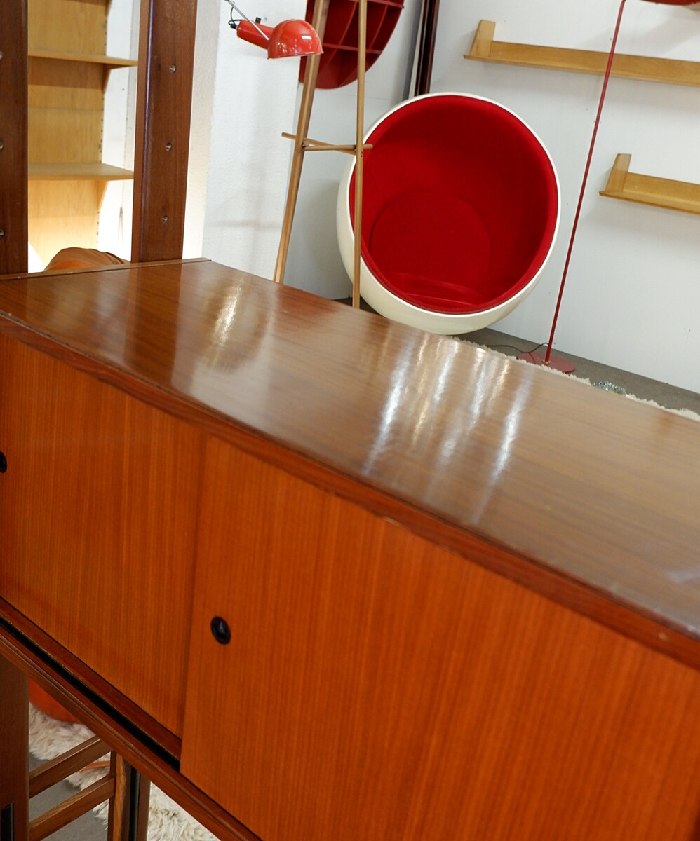 Mid Century Modern Italian Floor to Ceiling teak Wall Unit - 1960s