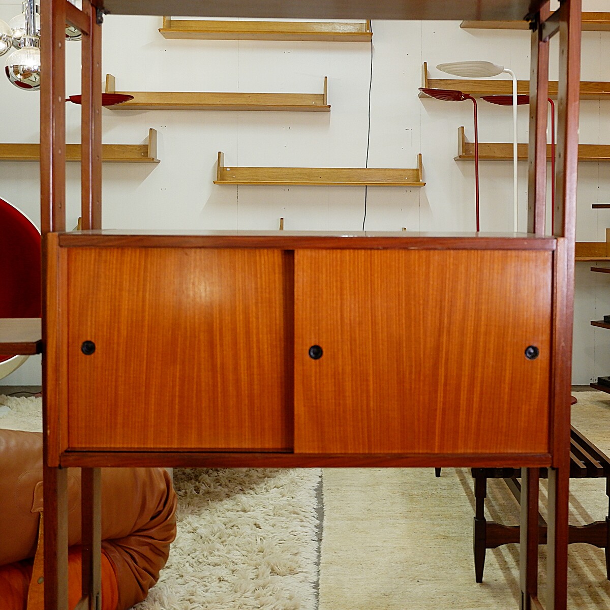 Mid Century Modern Italian Floor to Ceiling teak Wall Unit - 1960s