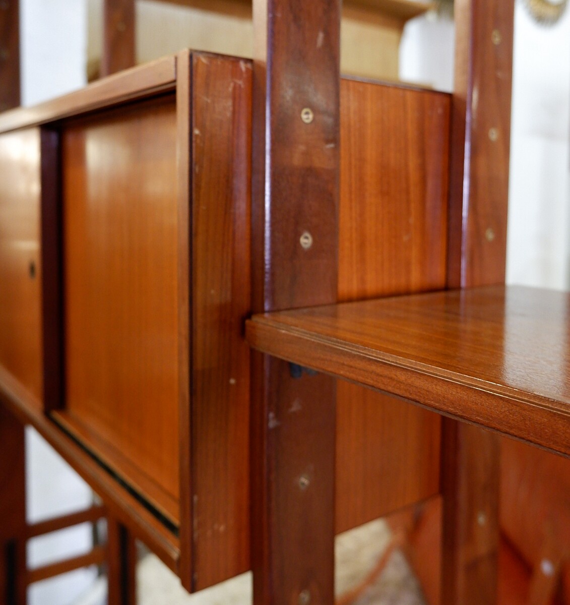 Mid Century Modern Italian Floor to Ceiling teak Wall Unit - 1960s